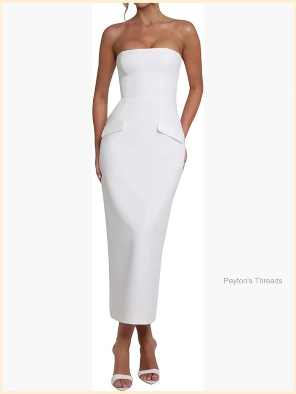 Strapless Sleeveless Tube Bodycon Midi Dress with Back Slit - Picture 1 of 6